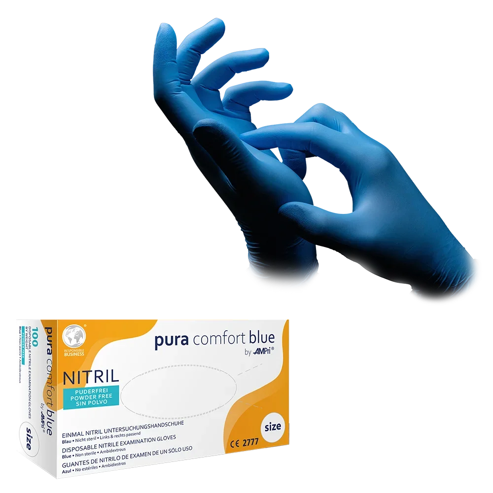 Comfort pure powder-free blue nitrile disposable gloves