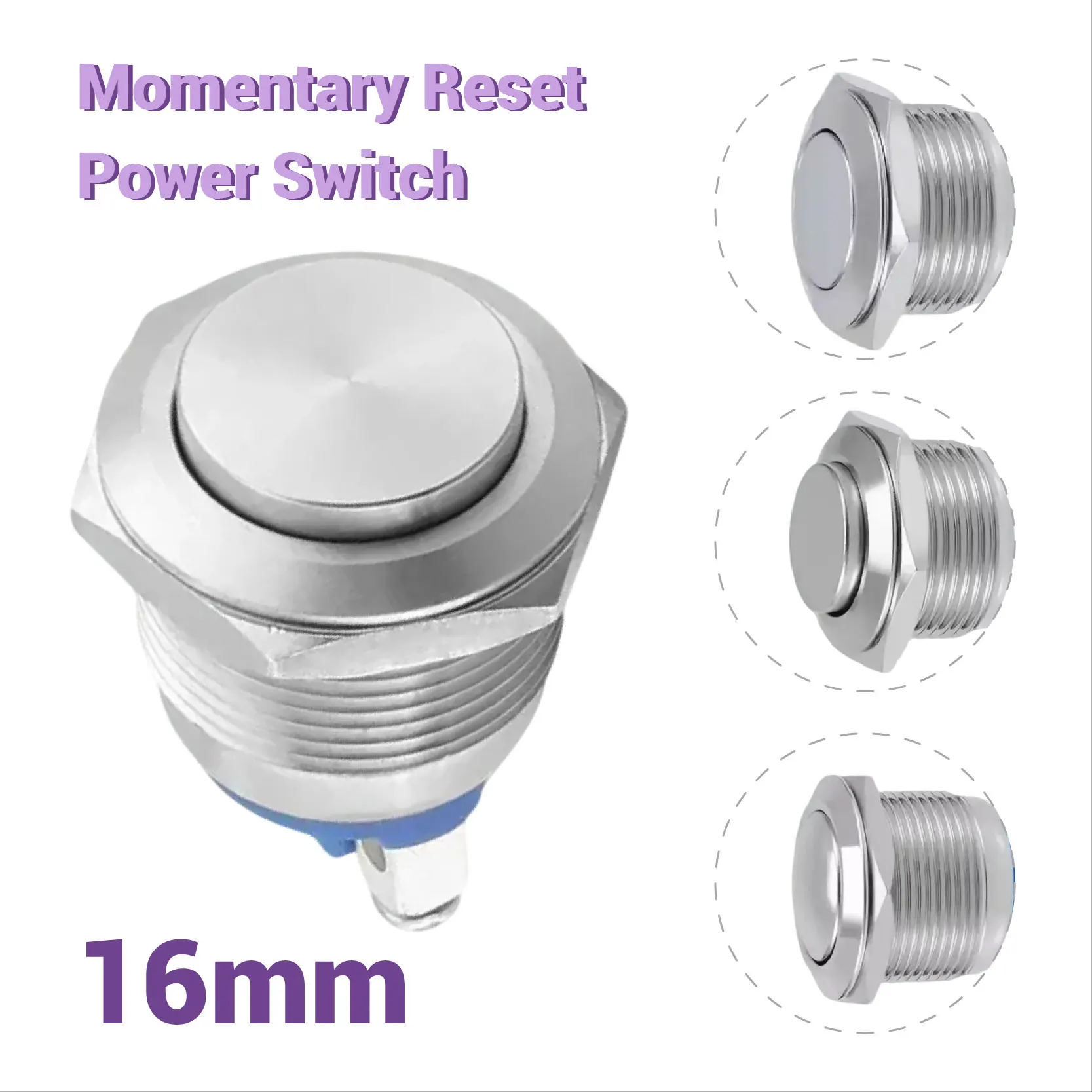 5/20Pcs 16mm Waterproof Momentary Reset Metal Push Button Switch Screw Terminal Car Engine Doorbell PC Power Switch