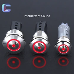 16 19 22mm Metal Buzzer Flash LED Alarm Indicator Red Intermittent Sound 12V 24V Stainless steel shell