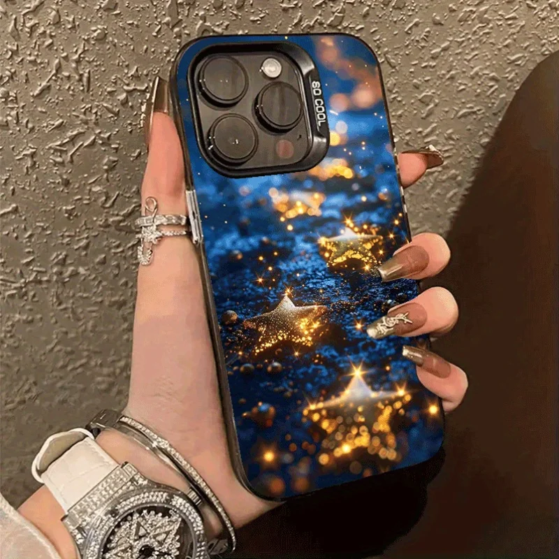 

Shining star pattern phone case for iPhone 16 15 14 13 12 11 Pro/ Max/Plus shock-proof rear cover anti-fingerprint