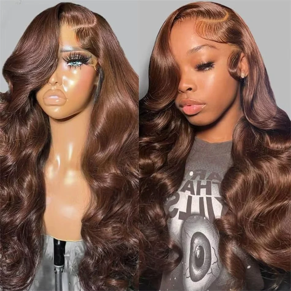 

Chocolate Brown 13x4 Hd Lace Frontal Wig 100% Colored Body Wave Human Hair Wigs 4x4 Lace Closure Wigs Preplucked