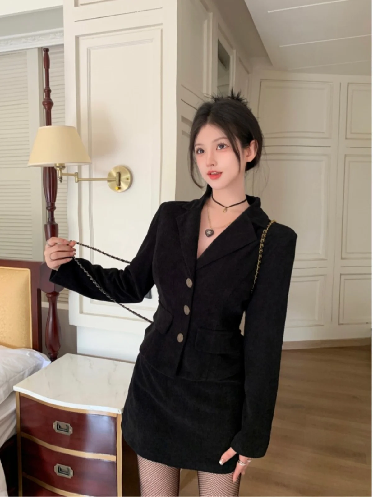 Traje Sle de talla grande Jaet Top otoño 2024 nueva falda f Faionable Age-Defng conjunto de dos piezas Ele Button-Up