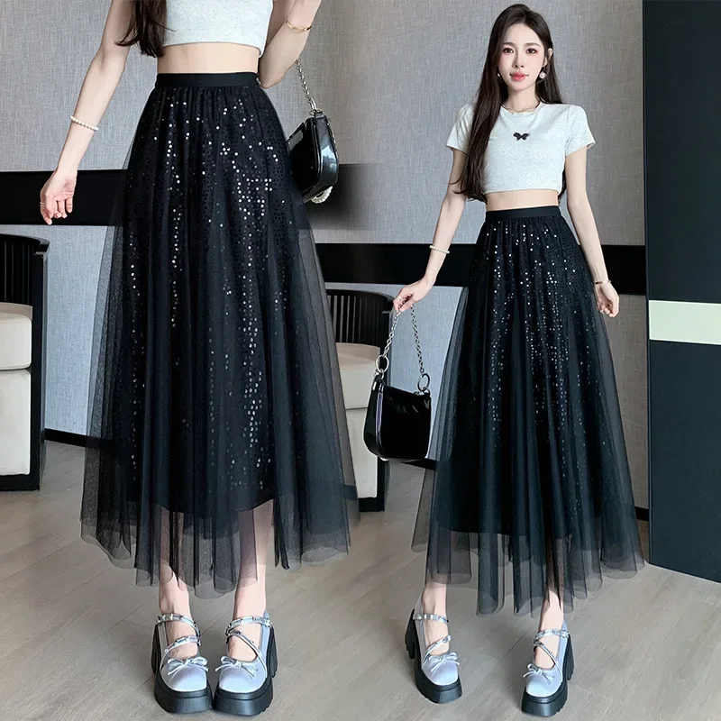 

Поп-женская модная новинка лета 2024, утягивающая сетчатая юбка средней длины с высокой талией трапециевидной формы из 100% хлопка с деталями