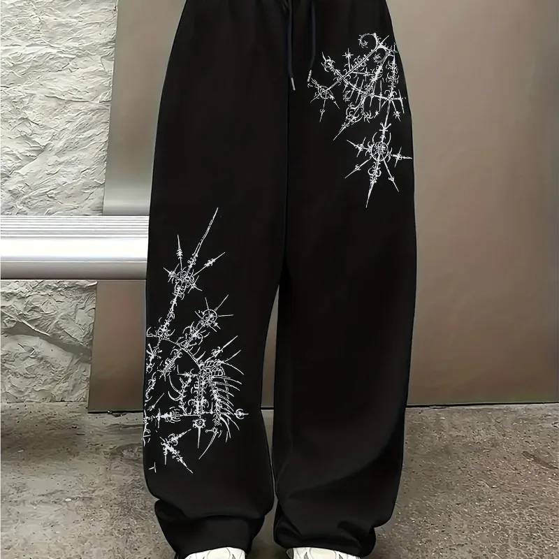 Amerikaanse wintersneeuwvlokprint herfst en winter nieuwe universele jogging-casual sportbroek voor heren en dames