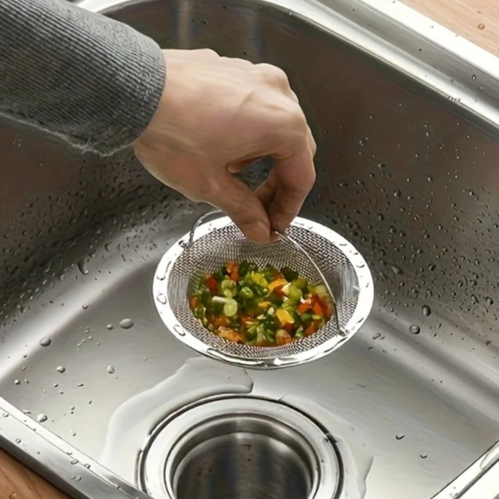 

Фильтр для кухонной мойки с ручкой, сливной фильтр из нержавеющей стали, сетчатый, нержавеющий, предотвращает засорение фруктов, овощей, использования в ванной комнате