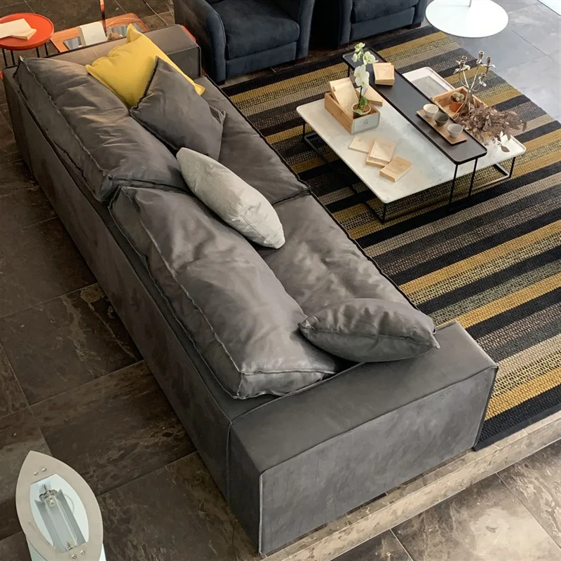 Straight row sofa living room matte leather small apartment tofu block designer