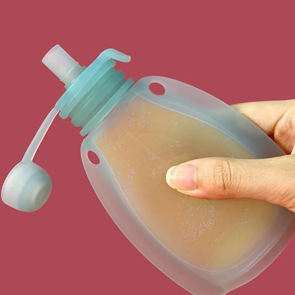 Non BPA Baby Food Pouch 120ml Large Capacity Food Grade Silicone Squeeze Feeder Lightweight Easy to Storage