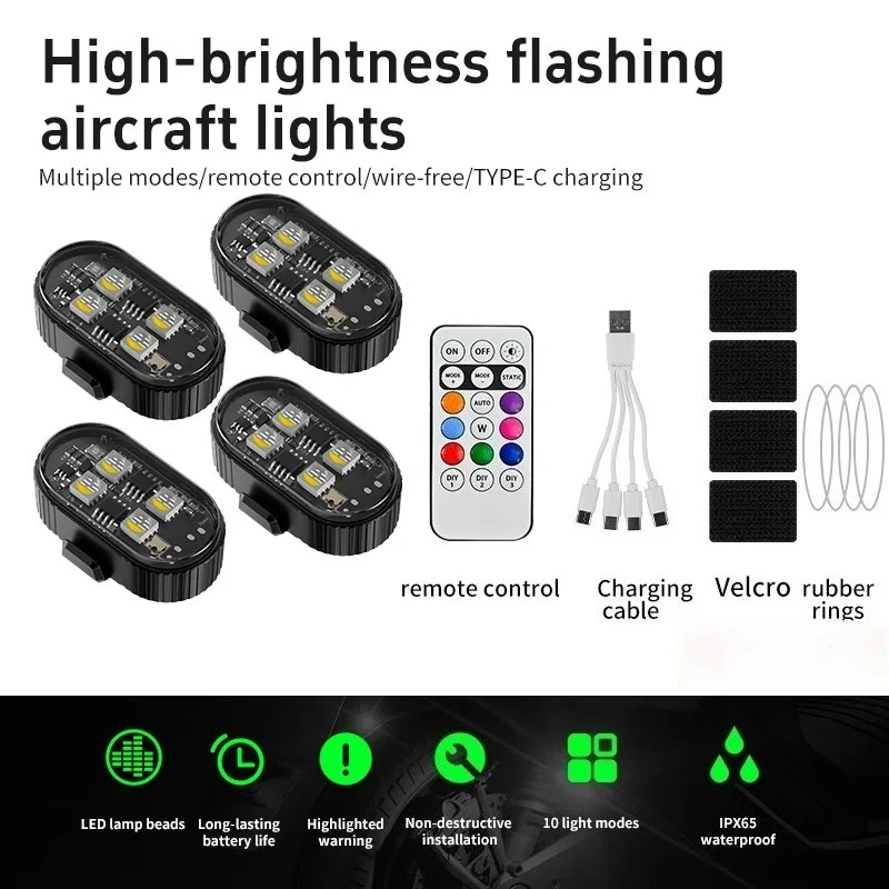 Popular Wireless LED Strobe Lights Car Decor Atmosphere Light, 8 Colors Rechargeable Led Lights Anti-Collision LED Warning Light