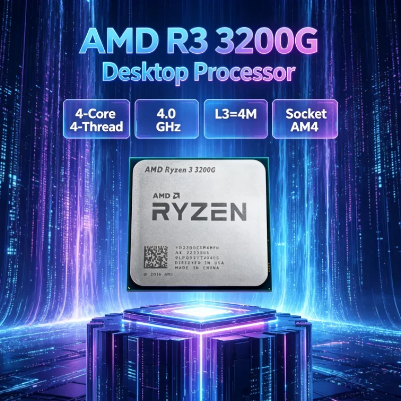 AMD Ryzen 3 3200G 65W APU Socket AM4 4.0 GHz Processor DDR4 L3=4M R3 3200G 4-Core 4-Thread for Office
