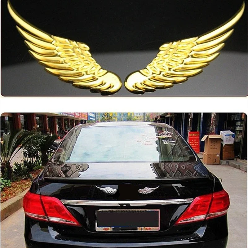 1 Pair Metal 3D Wings Car Stickers, Stylish Car and Motorcycle Accessories, Gold/Silver Options