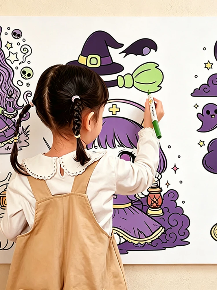 1 Large Halloween Coloring Scroll, Featuring Halloween Elements, DIY Coloring Paper, Suitable for Halloween Classroom and Party Crafts