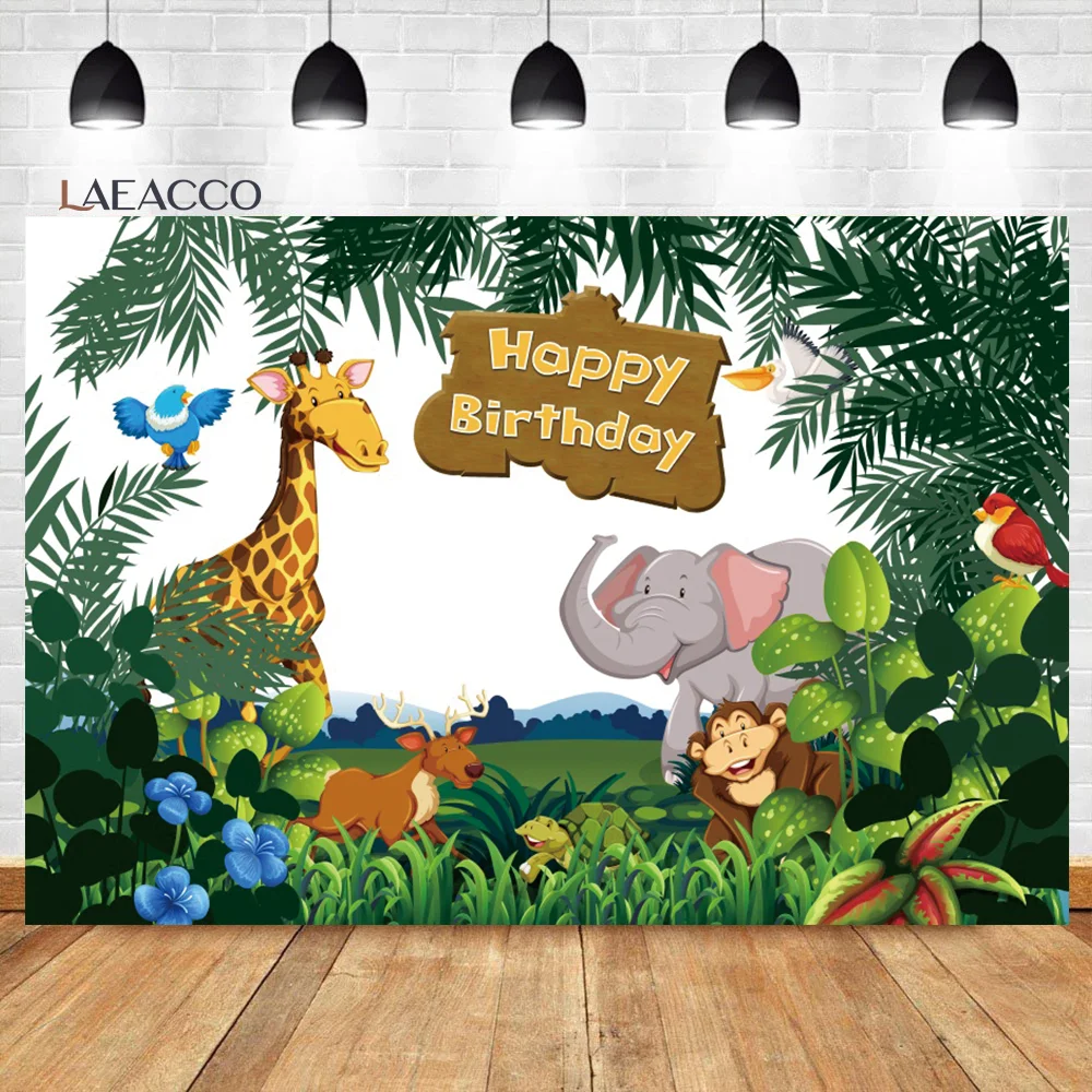 Laeacco Hoạt Hình Safari Động Vật Phông Nền Rừng Rậm Hoang Dã Vườn Thú Trẻ Em Sinh Nhật Cho Bé Chân Dung Tùy Chỉnh Nền Chụp Ảnh