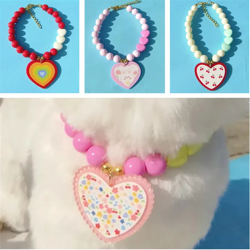 الملونة القلب قلادة الحيوانات الأليفة اللؤلؤ طوق القط طوق مجوهرات لطيف جرو اكسسوارات الكلب سلسلة تشيهواهوا الزفاف مجوهرات الحيوانات الأليفة الاشياء #1