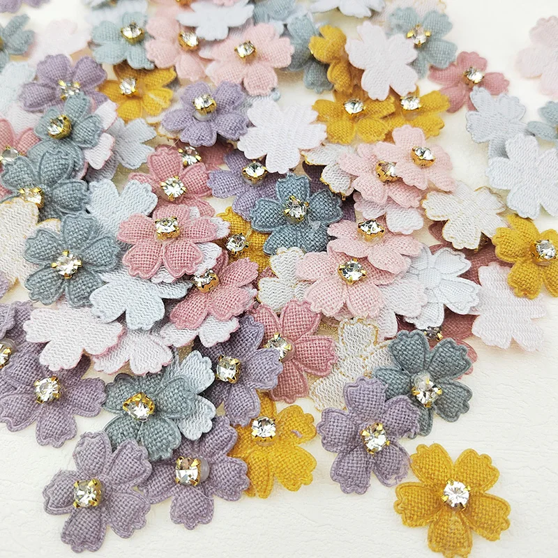 Blume mit Strass-Applikation für Kleidung, Aufnäher zum Aufnähen auf Hüte, zum Basteln von Haarspangen, als Schleifendekoration, 2,3 cm, 50 Stück. – Detail 7