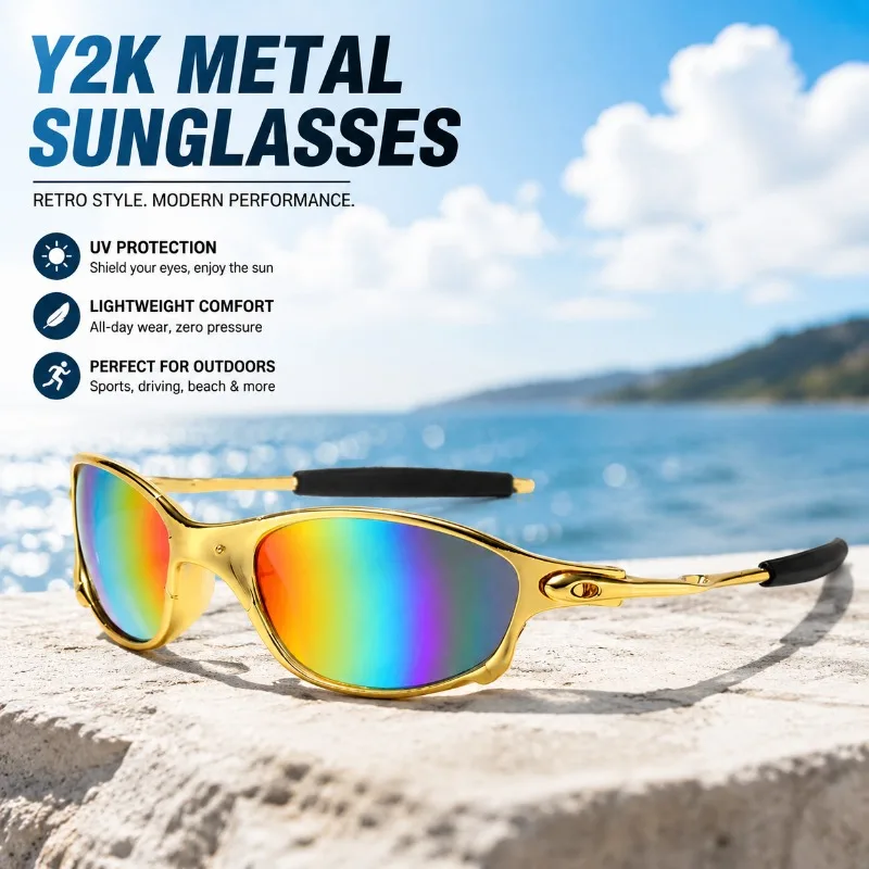 Colorful Fashion Sunglasses UV Protection Shades for Women Y2K Metal Frame Sun Glasses Trendy Decorative Eyewear Ultraviolet