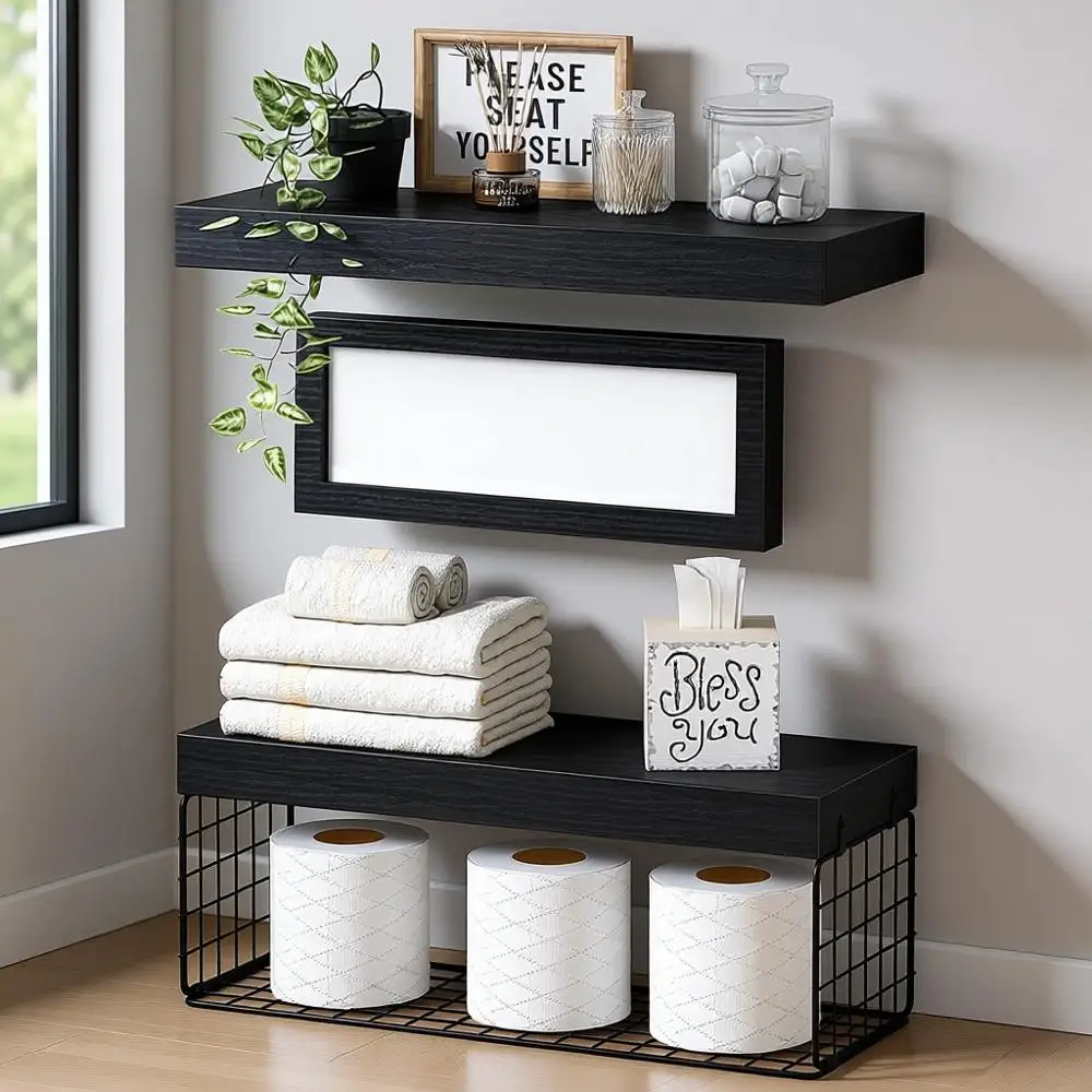 

Набор настенных полок для хранения над унитазом, 16 дюймов, черный