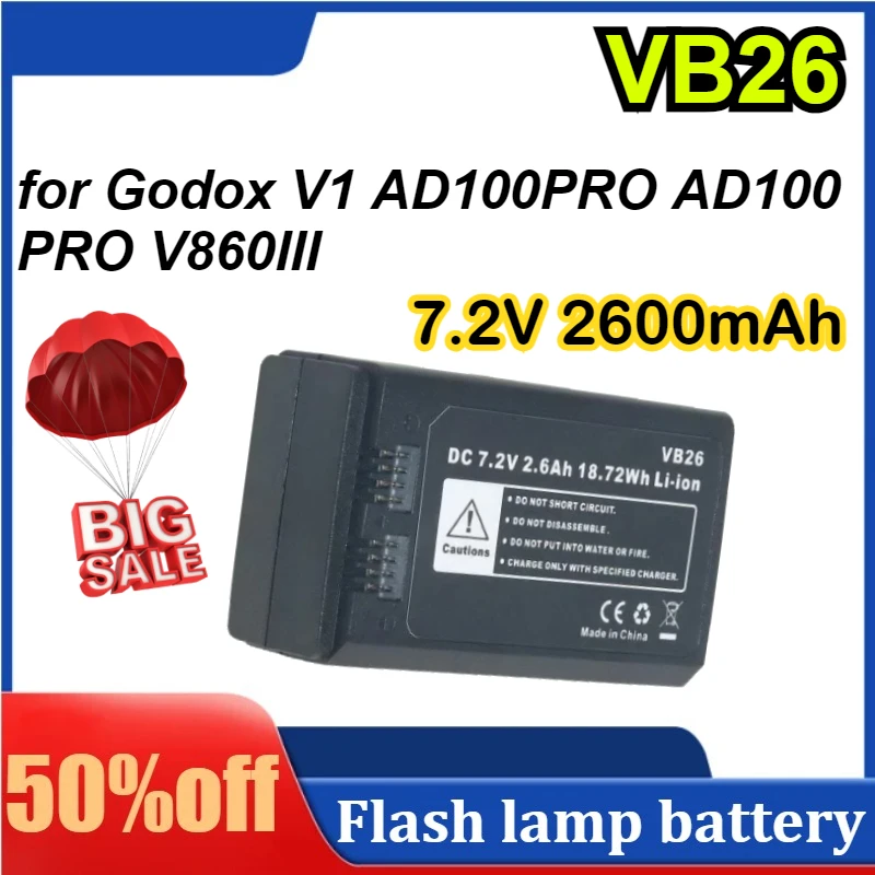 

7.2V 2600mAh Li-Ion Rechargeable Battery for Godox VB26 V1 AD100PRO AD100 PRO V860III Photographic Batteries