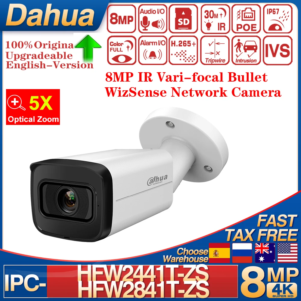 Dahua Original 4MP IPC-HFW2441T-ZS & 8MP IPC-HFW2841T-ZS 8MP 4K 5X Zoom Bullet WizSense Network IP Camera IR 60M SD Slot POE