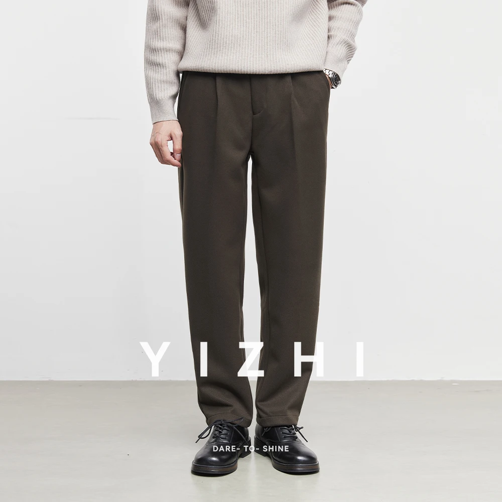 Fashion Men's Thickened Wool Casual Pants Autumn and Winter 2025 New Men's Warm Drape Suit Straight Pants