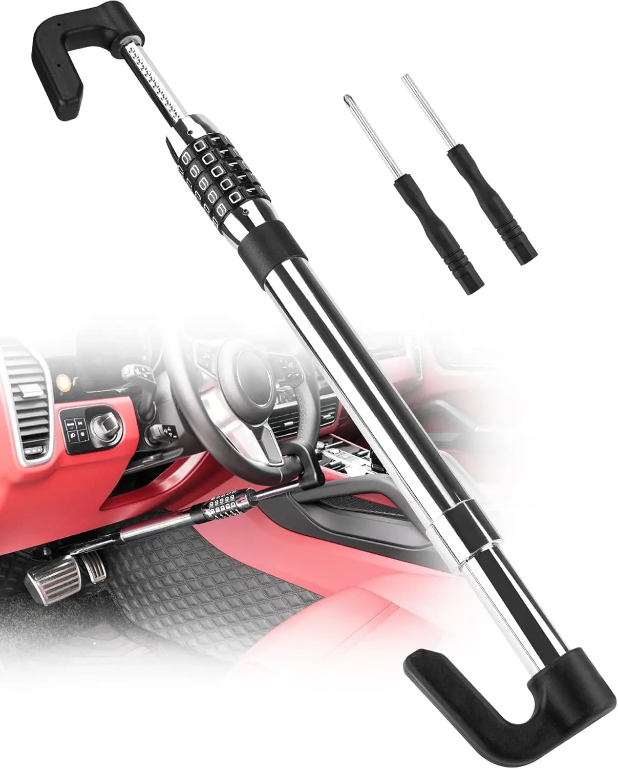 

Universal Steering Wheel Lock with Keyless Password, Anti-Theft Device for Cars, Trucks, Vans, and SUVs