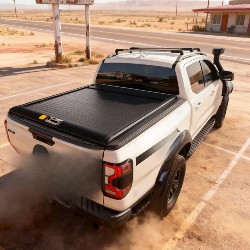 Hard Aluminum Telescopic Retractable Roller Shutter Truck Bed Tonneau Cover, Waterproof Lockable Roll Up Cargo Lid Custom Fit To