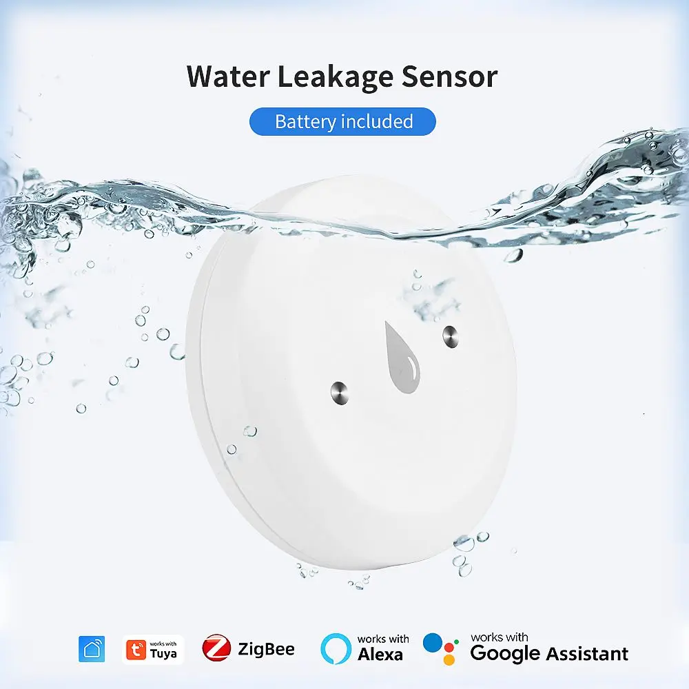 Tuya ZigBee Smart Water Leakage Sensor Leak Detector Smart Life App Remote Monitoring Water Linkage Alarm Need Zigbee Gateway