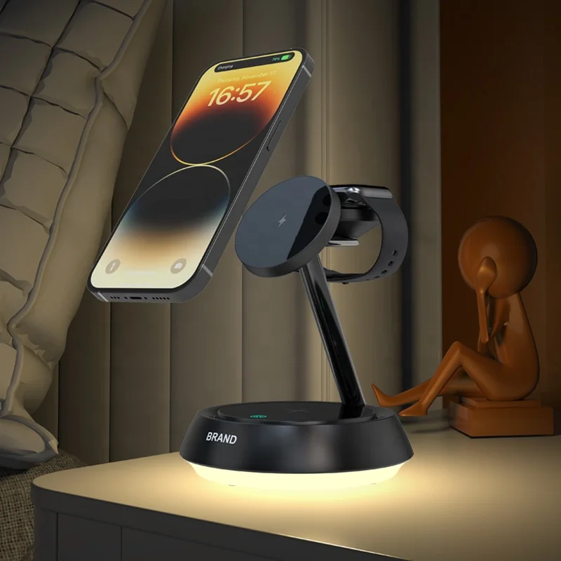

New Product 2025 Multifunction 4 in 1 Desk Night Light Table Lamp Magnetic Wireless Charger