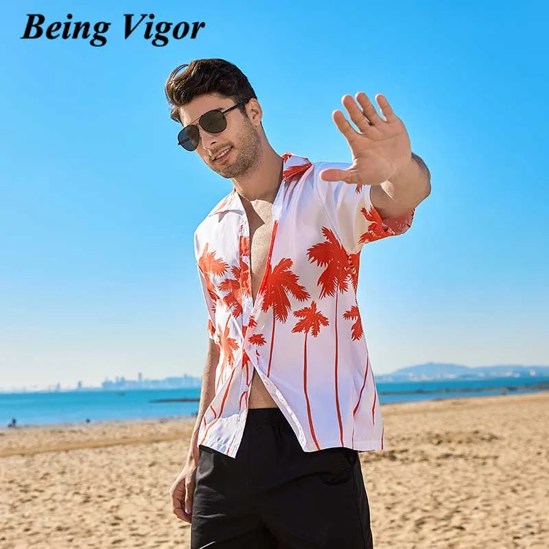 

Being Vigor Summer Wear Poly Casual Resort Hawaiian Beach Shirts Full Printed New Blouse Short Sleeve Mens Shirts Summer Tops