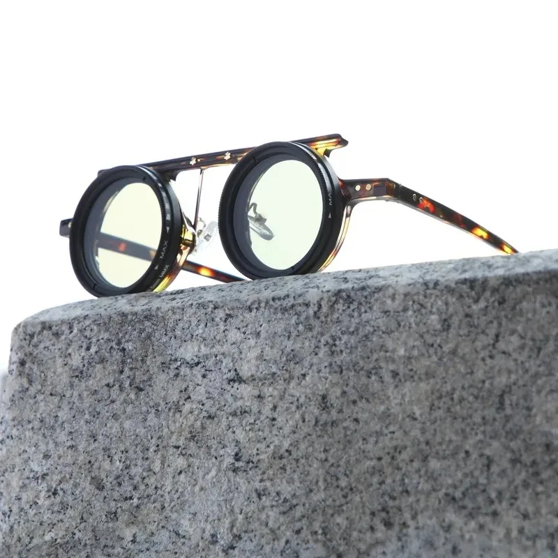 

Солнцезащитные очки ручной работы в стиле стимпанк ND9, круглые очки с одним лучом, UV400, солнцезащитные очки с фильтром для рыбалки, поляризационные солнцезащитные очки