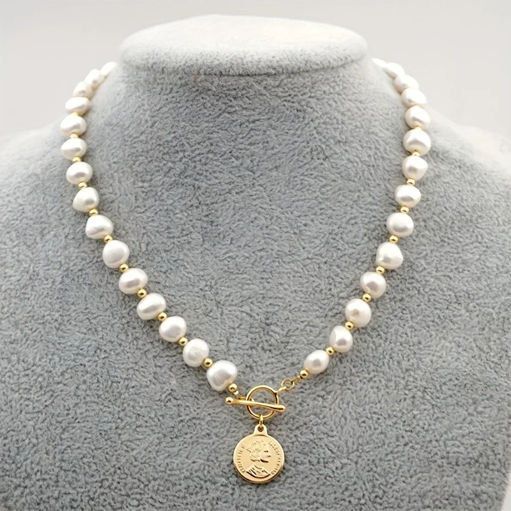 

HENGSHENG 2025 New 7-8mm Baroque Freshwater Pearl Necklaces for Women Girls 40cm Length OT Buckle Pendant Necklae Jewelry Gift