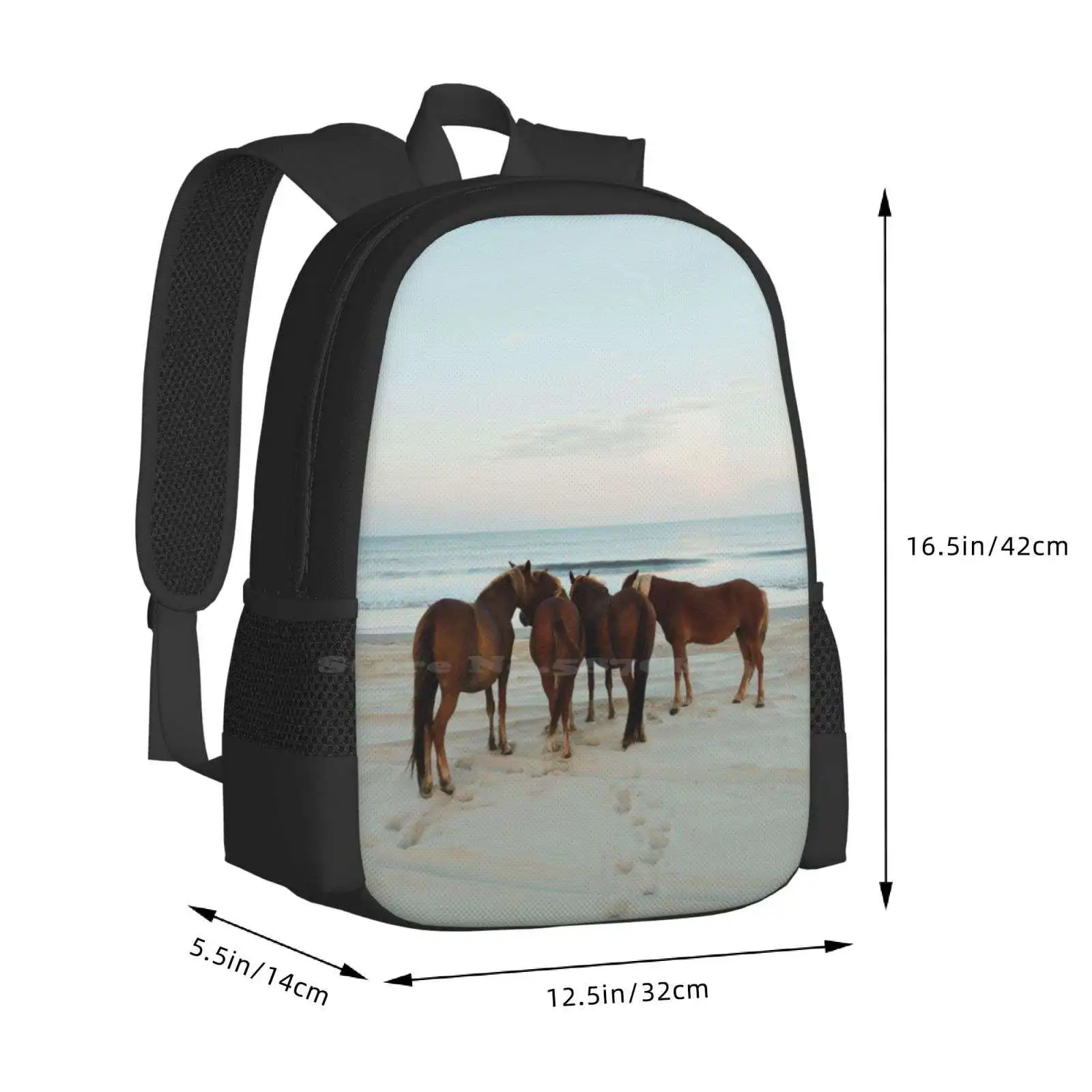 Coastal Horse Meeting Fashion Pattern Design Travel Laptop School Backpack Bag Horse Beach Coast Ocean Atlantic Wildlife Sunset