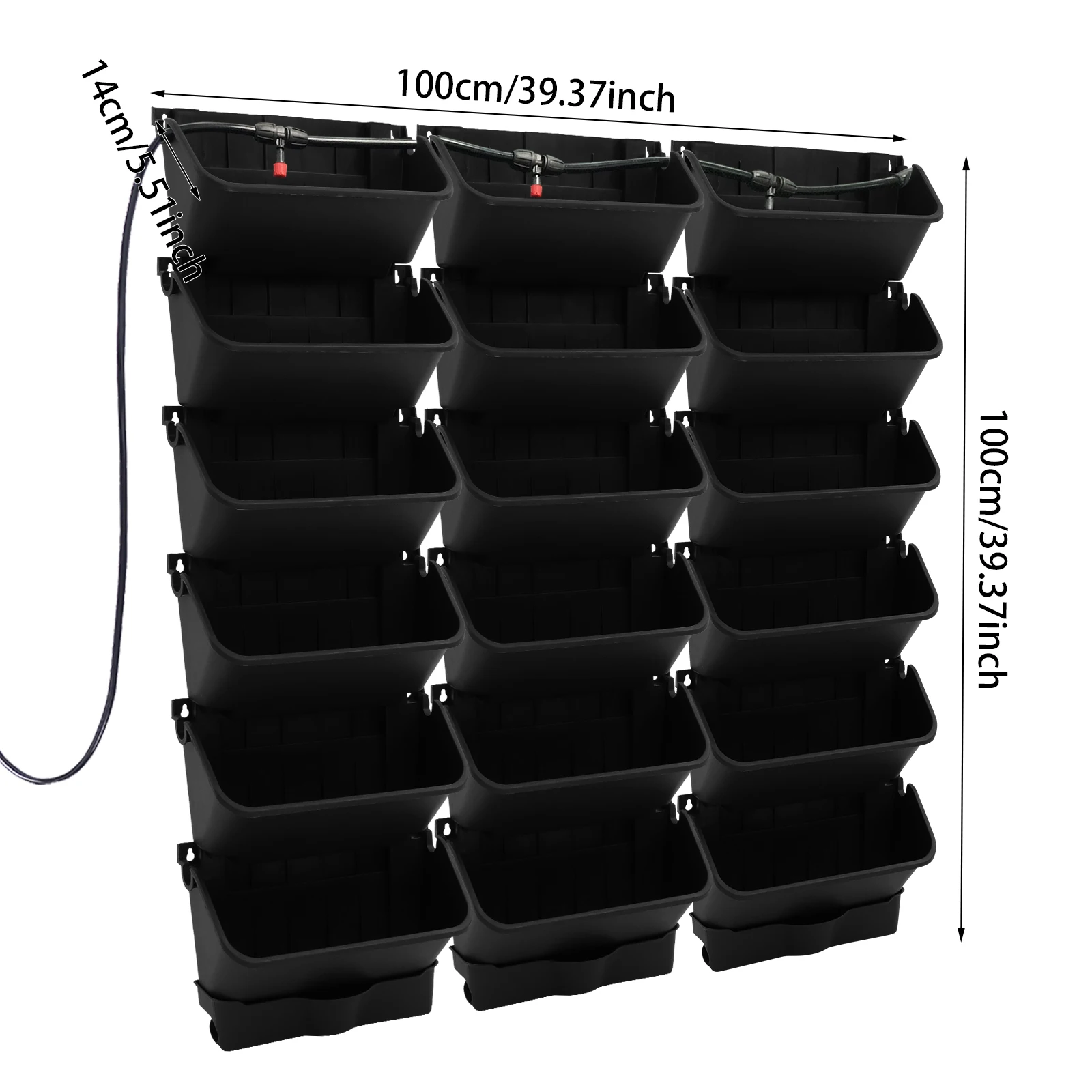 18 Pots Vertical Wall Planter Black Self-Watering Wall-Mounted Planter with Timer Indoor Outdoor Vertical Garden Kit