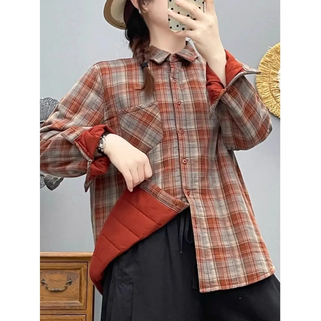 

Новинка: Теплая свободная куртка-пальто в клетку для полных женщин, осенне-зимняя верхняя одежда для повседневной носки