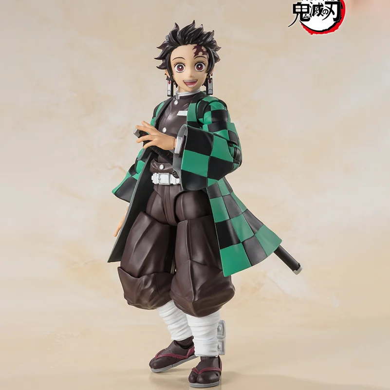 14cm Bandai Genuine S H. Figuarts Devil Killer Tanjiro Kamado Anime Action Doll Stove Door Tanjiro Mobile Handheld Model Toy