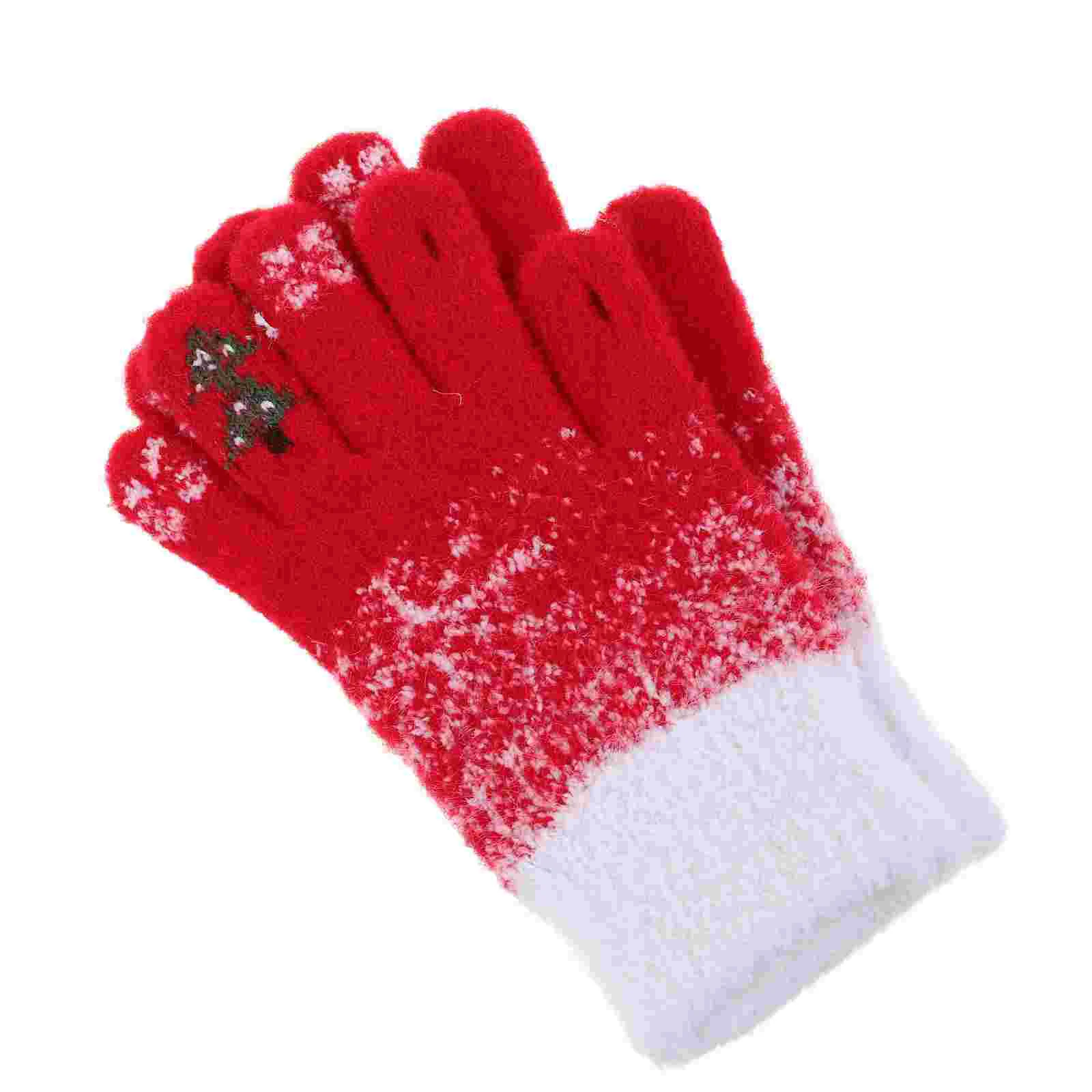 

Christmas Wool Gloves Touchscreen Warm Mittens Outdoor Knit Winter Cycling for Women Lady Cuff Miss