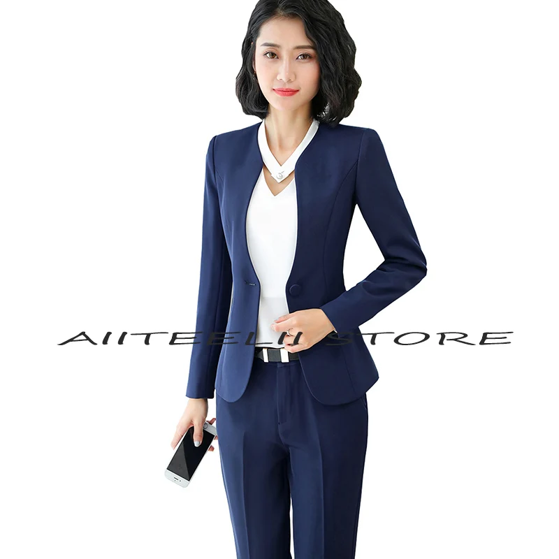 

Suit For Women 2 Pieces Set Formal Long Sleeve Slim Fit Blazer and Trousers Office Ladies Work Wear