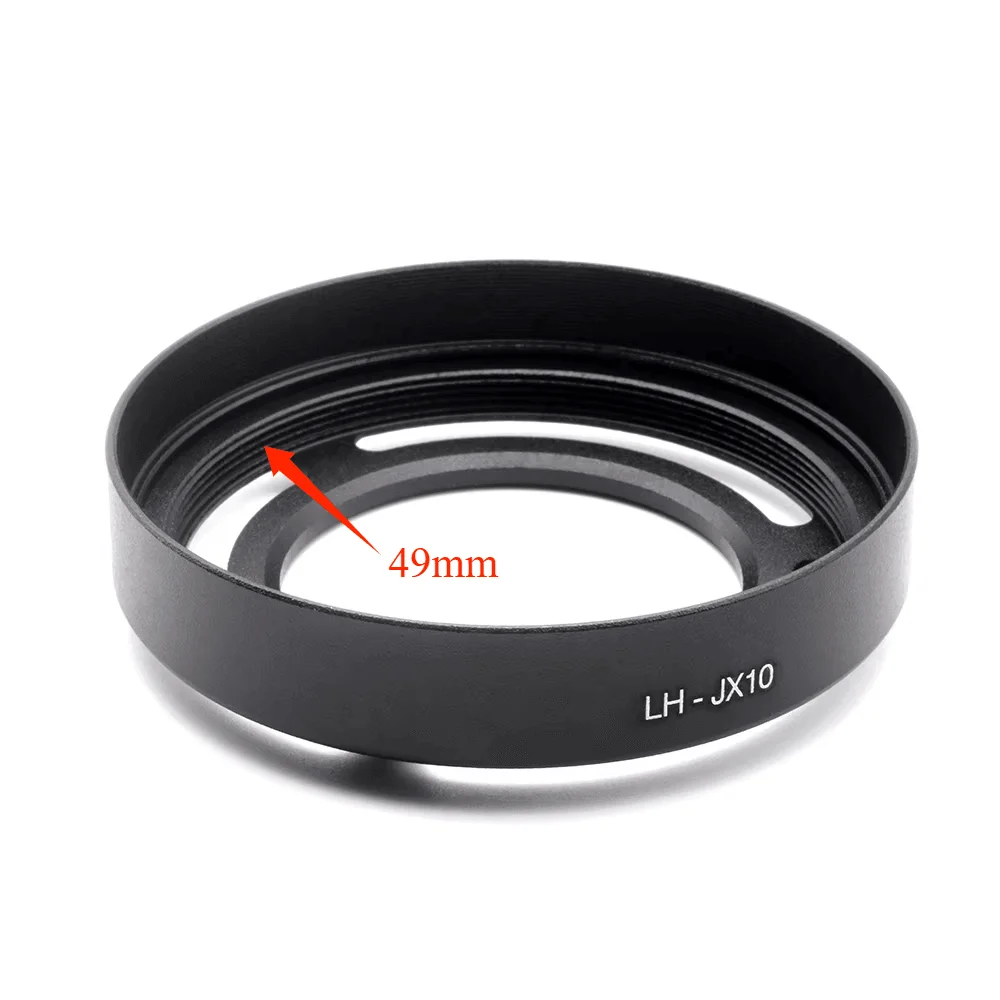 For Fujifilm X10 Metal Vented Screw on Camera Lens Hood Black with 49mm filter adapter ring