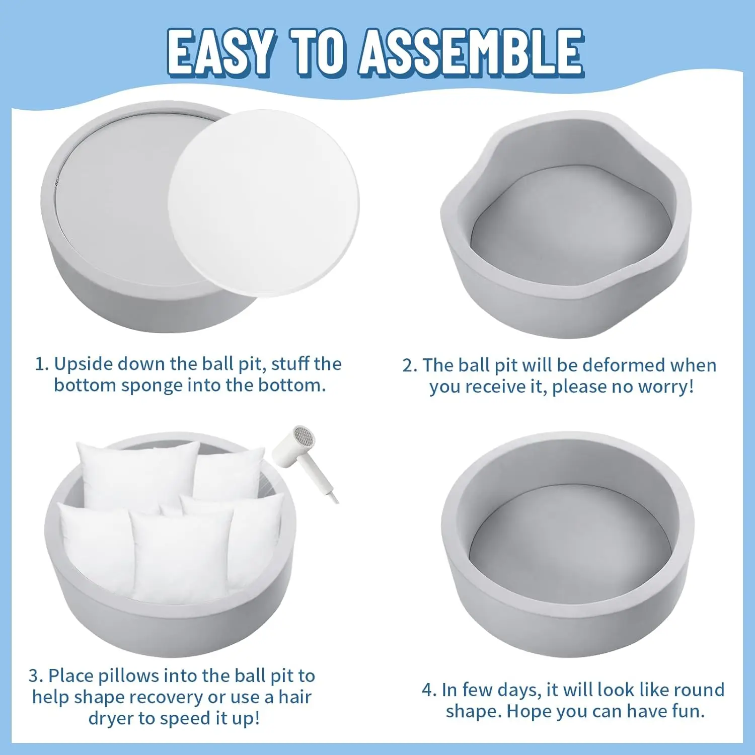 Foam Ball Pit for Toddlers with 200 Balls, Large Baby Ball Pit for Babies with Soft Memory Sponge, Indoor Outdoor Baby Playpen,