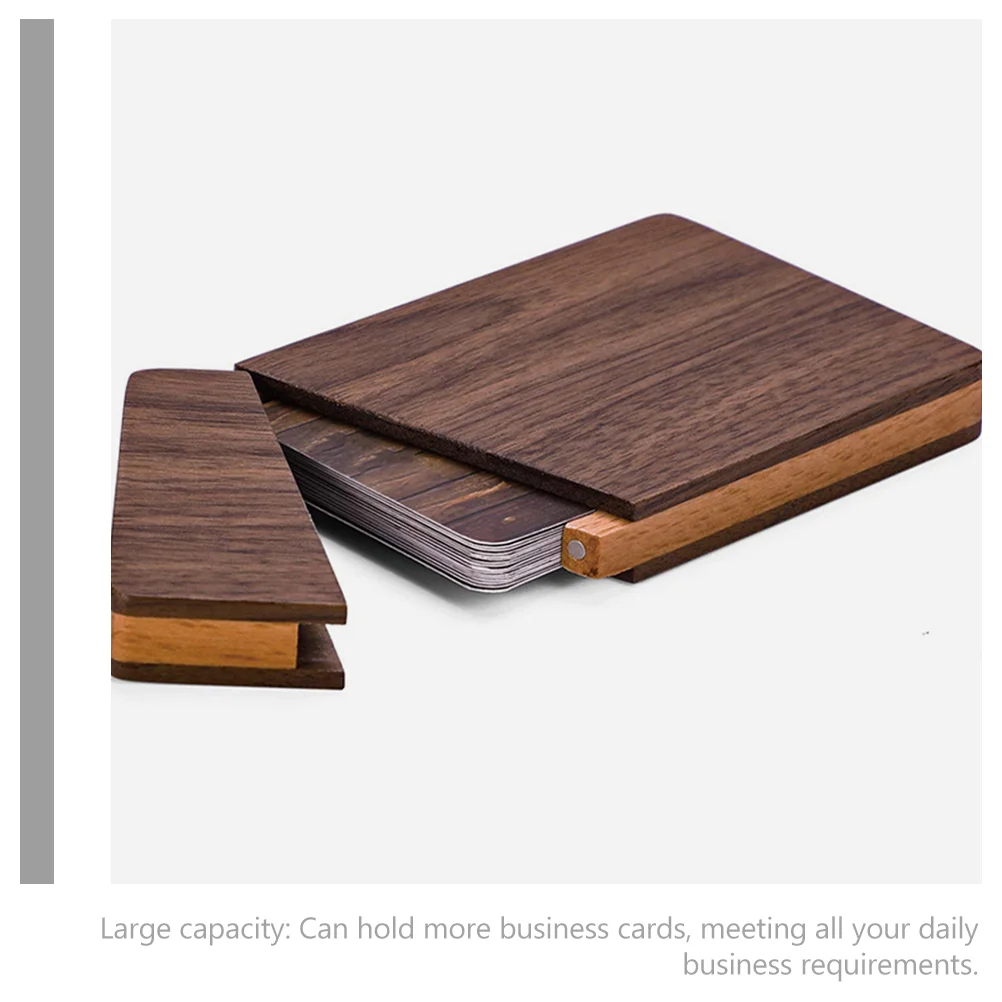 Men's Wallet Portable Wooden Business Card Box Holder for Women Case ID Dark Brown Miss