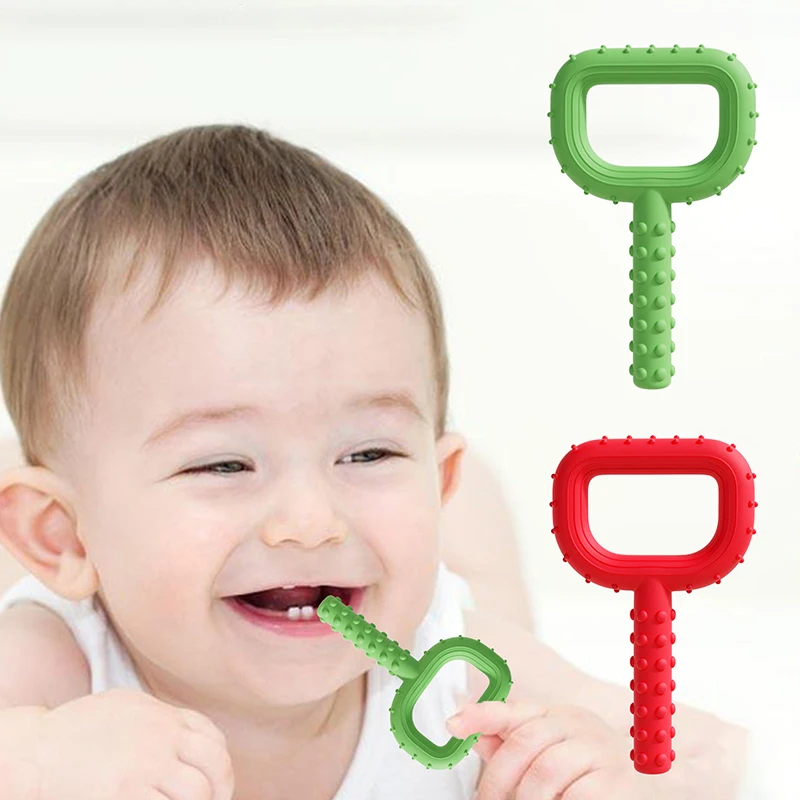 

1 шт. детский прорезыватель D-образной формы, сенсорный жевательный красный, зеленый, силиконовый клей для зубов для прорезывания зубов, аутизм, кусание, жевательный уход за ребенком, инструменты для разговора