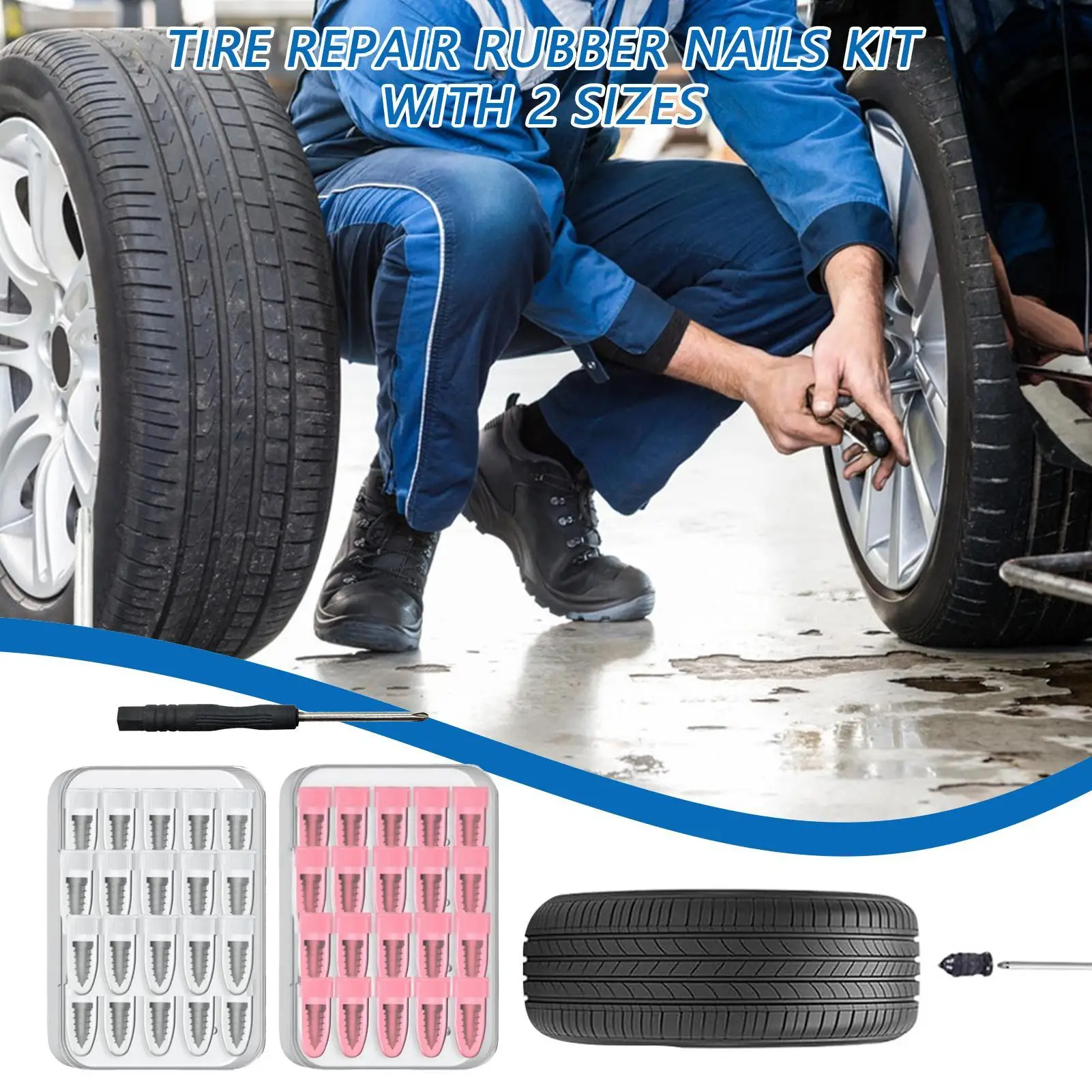 Car Tire Repair Kit 40 Pieces Plugs For Bike Scooter Rubber Nails For Motorcycle Mountain Bike Automotive Scooter Bicycle SUV