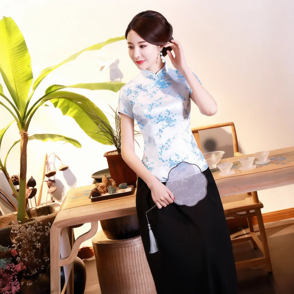 Women Formal Wear Ethnic - Elegant Chinese Floral Cheongsam Top Vintage