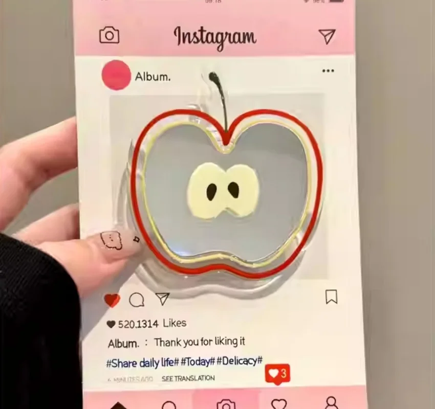 

Korean Cute Piggy Apple Mirror Grip Tok Griptok Phone Holder Stand Support For iPhone 15 Samsung Universal Accessories Holder