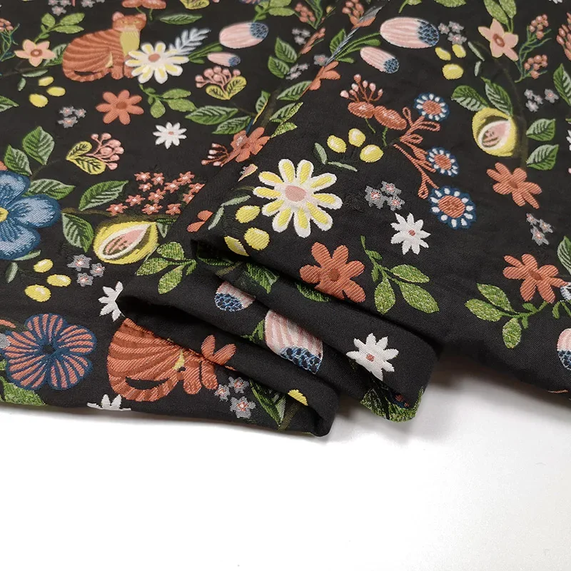 

Окрашенная в пряжу жаккардовая ткань, осенне-зимний мультяшный котенок для платья, костюма, ветровки, материал одежды, шитье во дворе