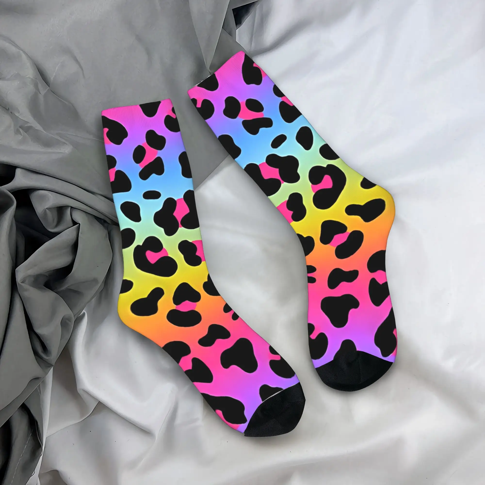 

Men Socks Rainbow Leopard Funny Happy Gift Idea Stockings Non Slip Quality Socks Autumn Novelty Custom Running Socks