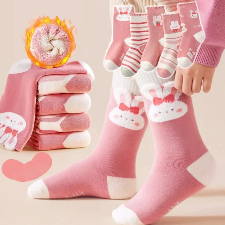 5 Pairs Girls Socks Cute Pattern Socks Winter Warm Socks Baby Thermal Socks Children Thick Plush Socks