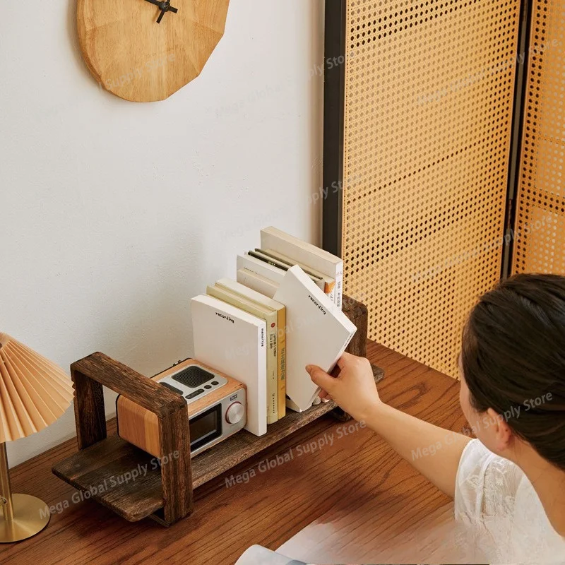 

A creative and simple desktop bookcase made of solid paulownia wood, with a movable bookstand for storage and display