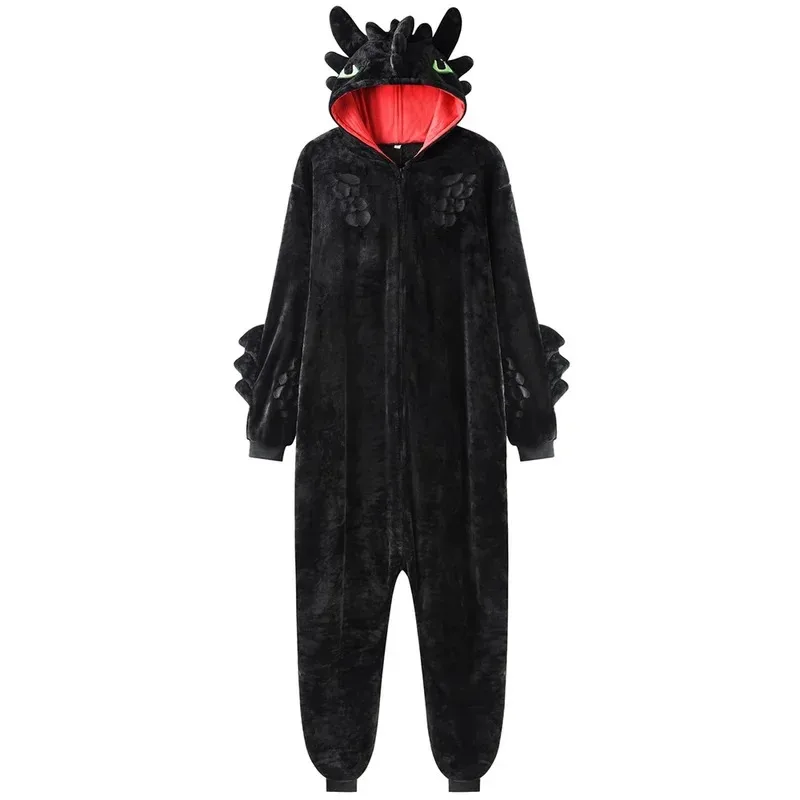 

Anime Black Dragon Kugurumis Unisex Onesie Winter Warm Homewear Flannel Women Halloween Party Outfit Christmas Pajamas