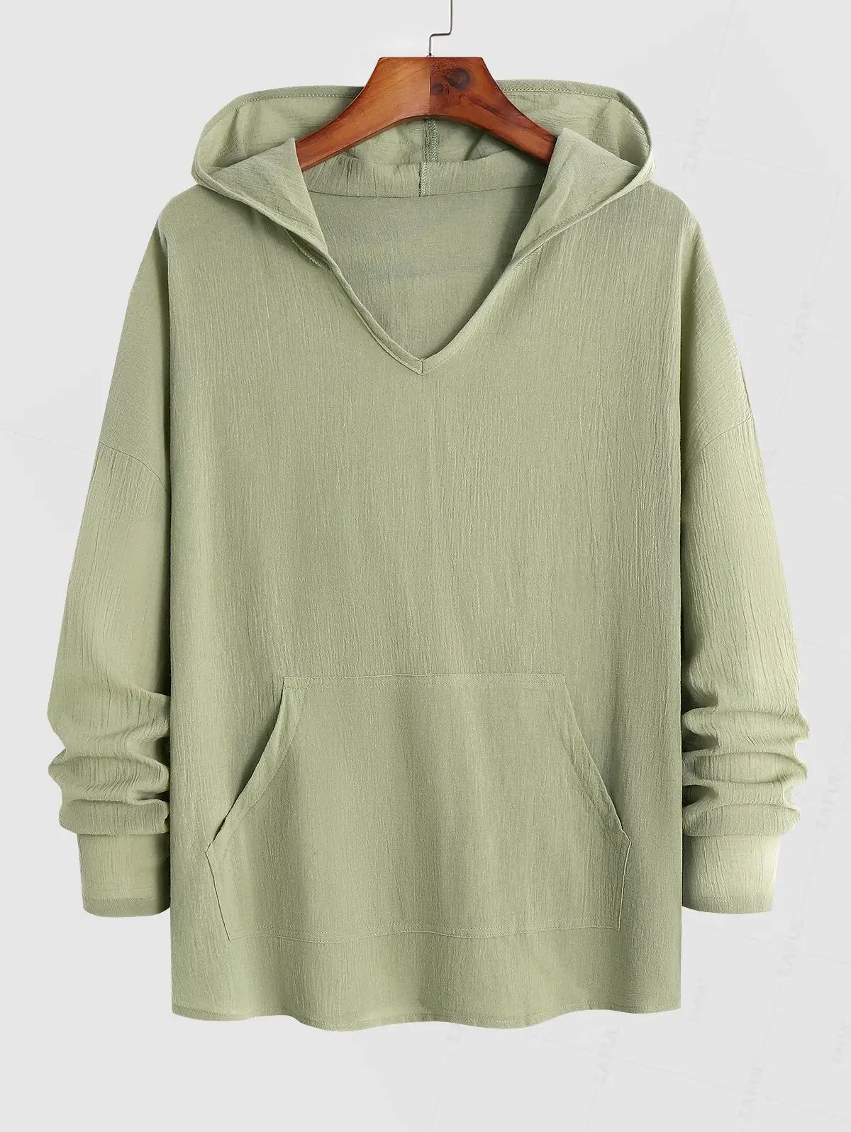 ZAFUL Men's Minimalist Style Cotton and Linen Textured Kangaroo Pockets Design Long Sleeves Pullover Hooded