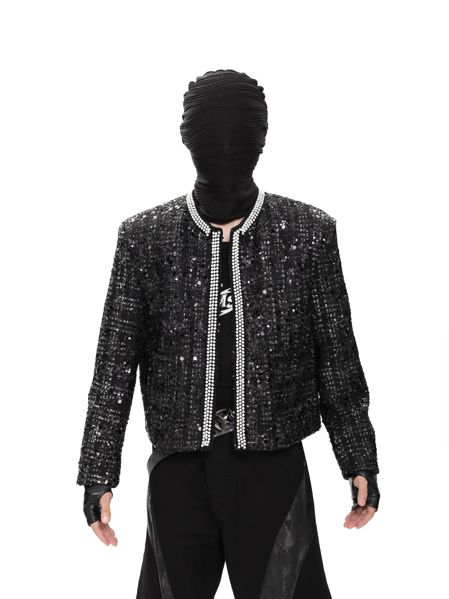 Niche Designer Style Avant-Garde Cardigan Jacket Men's High-Grade Padded Shoulder Collarless